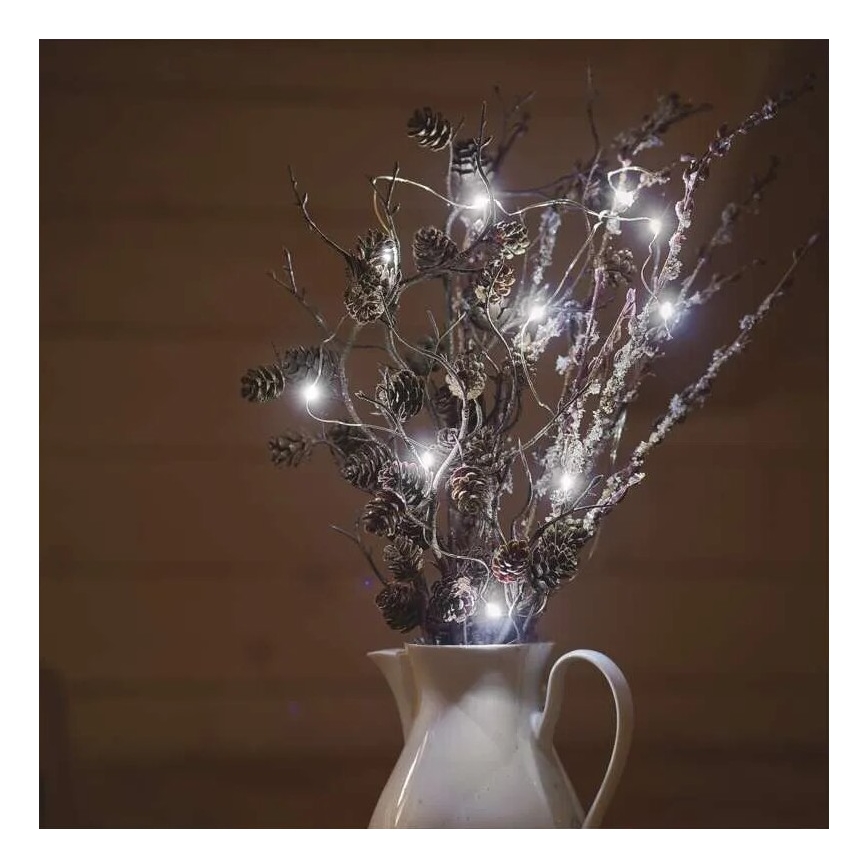 Łańcuch LED 20 diod / 2×AA, 2,4 m, zimna biel