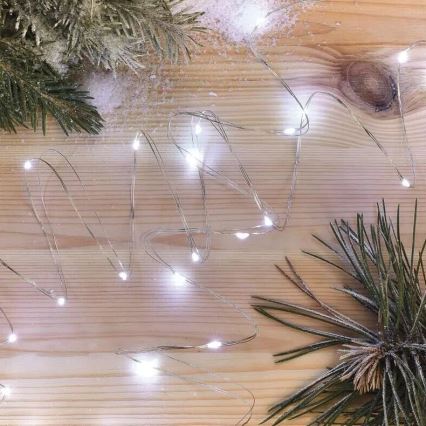 Łańcuch LED 20 diod / 2×AA, 2,4 m, zimna biel