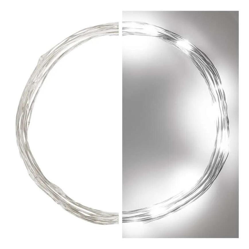 Łańcuch LED 20 diod / 2×AA, 2,4 m, zimna biel