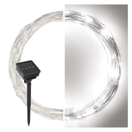 Łańcuch solarny 120xLED/2,4W/1,2V 12m IP44 600 mAh zimne białe światło