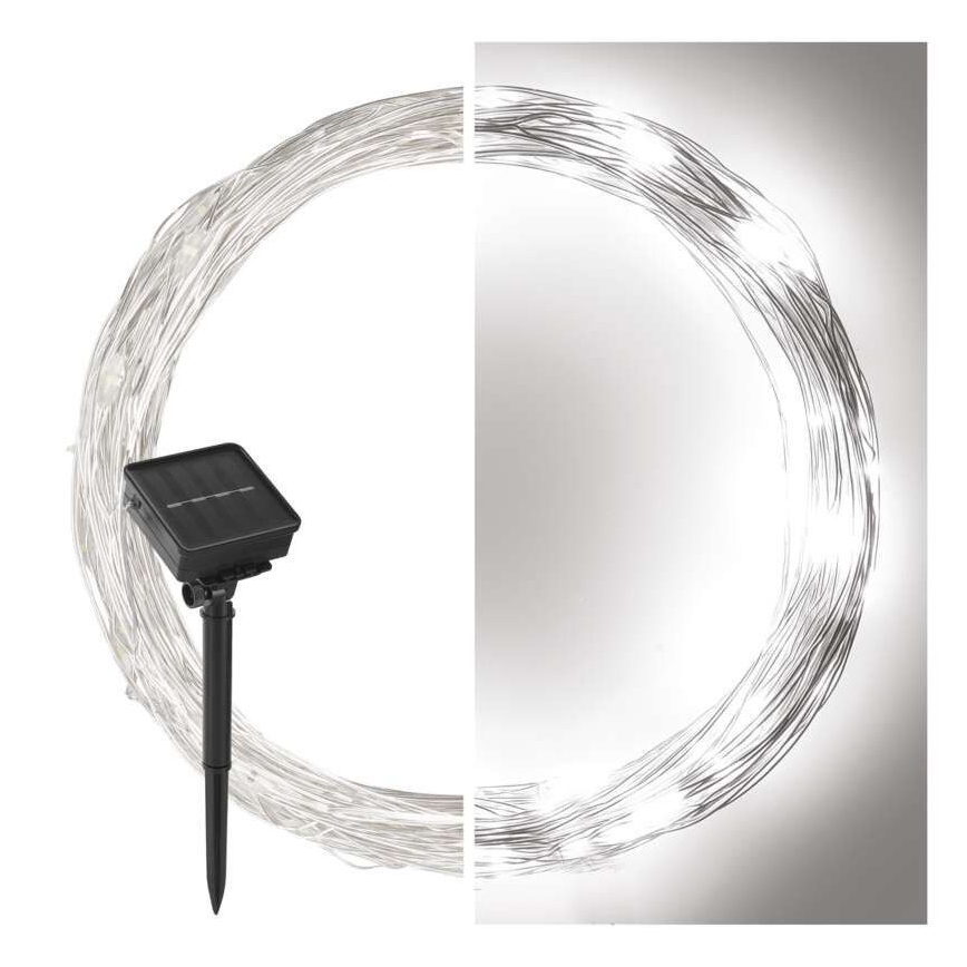 Łańcuch solarny 120xLED/2,4W/1,2V 12m IP44 600 mAh zimne białe światło