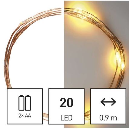 Łańcuch świetlny LED 20xLED/2,4m ciepłe białe światło