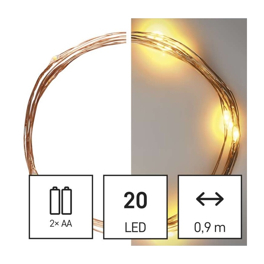 Łańcuch świetlny LED 20xLED/2,4m ciepłe białe światło