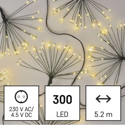 Łańcuch świetlny LED 300 diod, 5,2+3 m, ciepła biała