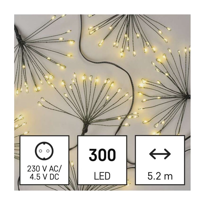 Łańcuch świetlny LED 300 diod, 5,2+3 m, ciepła biała