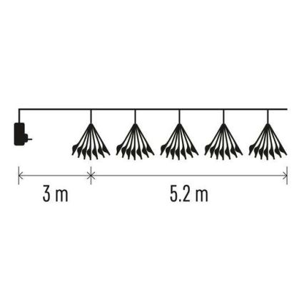 Łańcuch świetlny LED 300 diod, 5,2+3 m, ciepła biała