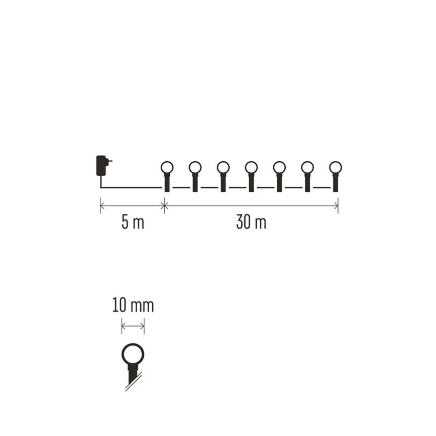 Łańcuch świetlny LED 300 diod / 8 funkcji, 35 m, IP44, ciepła biel