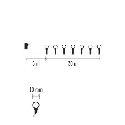 Łańcuch świetlny LED, 300 diod, 8 funkcji, 35 m, zimna biel