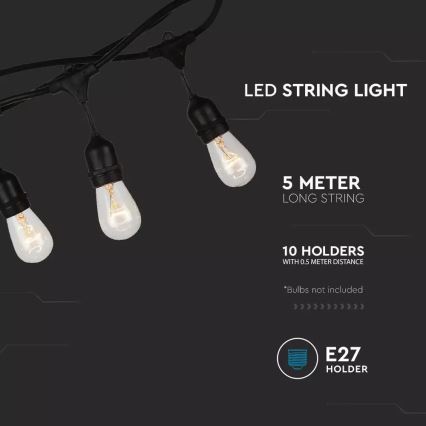 Łańcuch zewnętrzny STRING 5m 10xE27/40W/230V IP54