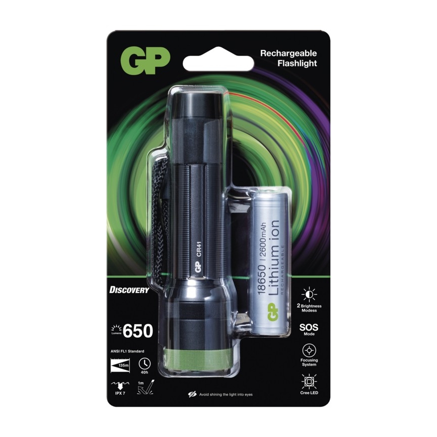 Latarka LED akumulatorowa GP DISCOVERY CR41 LED/Li-lon 3,7V IPX7