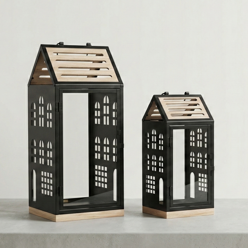 Latarnia dekoracyjna HOME 47,5 cm czarna/beżowa