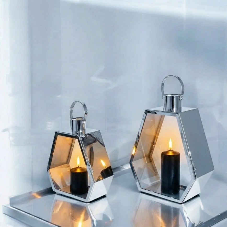 Latarnia dekoracyjna PALACE 34 cm błyszczący chrom