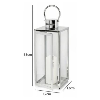 Latarnia dekoracyjna TOWER 38 cm chrom błyszczący
