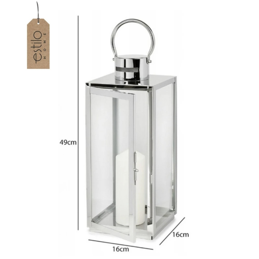 Latarnia dekoracyjna TOWER, 49 cm, chrom błyszczący