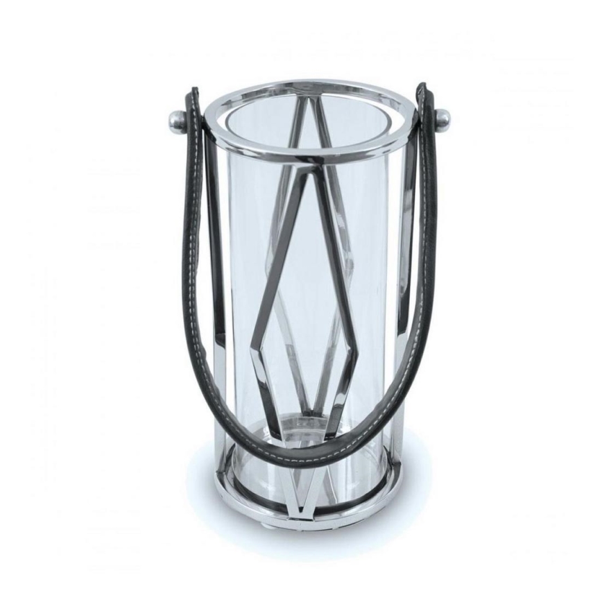 Latarnia FRAGIL 26 cm chrom błyszczący/czarny