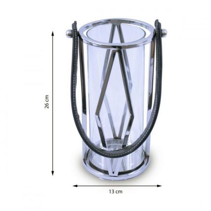 Latarnia FRAGIL 26 cm chrom błyszczący/czarny