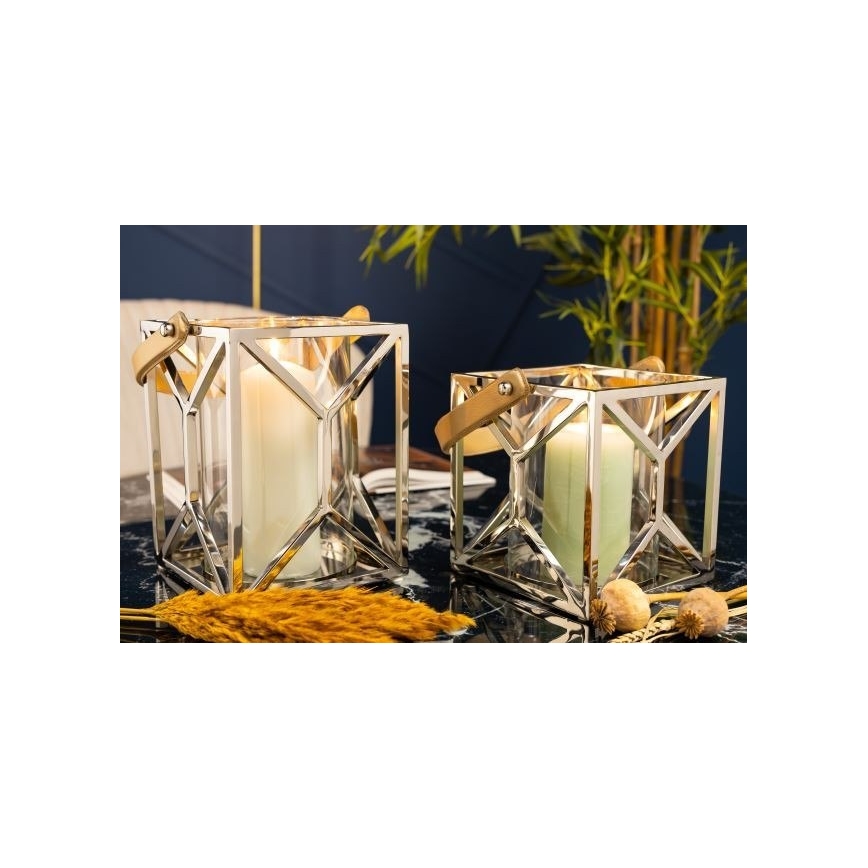 Latarnia LAMPION 26 cm chrom błyszczący/brązowy