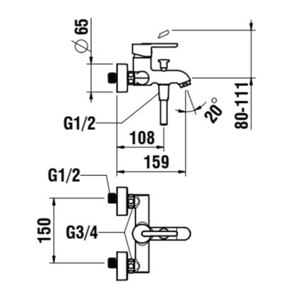 LAUFEN H3210810044001 - Bateria wannowa LUA chrom błyszczący