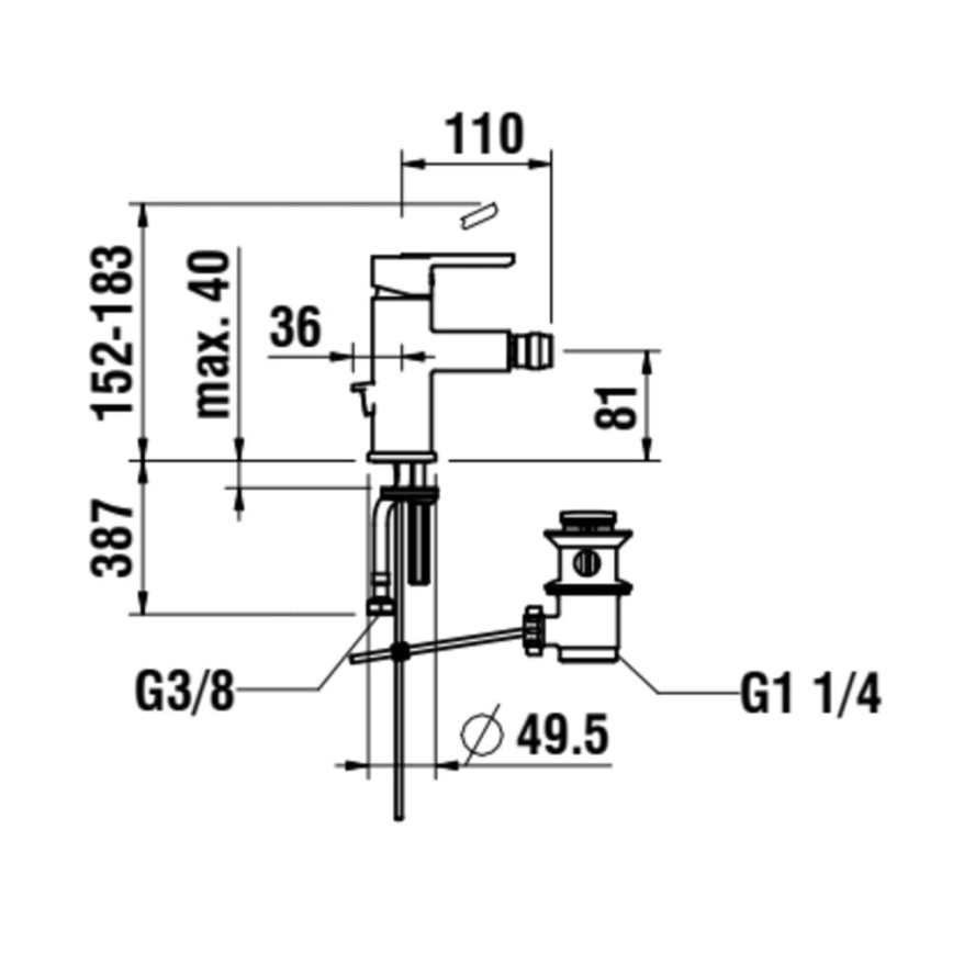 LAUFEN H3410810041141 - Kran do bidetu + odpływ z przelewem LUA chrom błyszczący