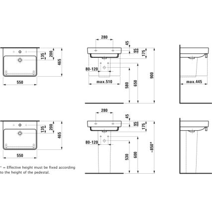 LAUFEN H8109620001041 - Umywalka nablatowa/wisząca PRO 55x46,5 cm ceramika/biała