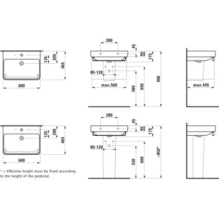 LAUFEN H8109630001041 - Umywalka nablatowa/wisząca PRO 60x46,5 cm ceramika/biała