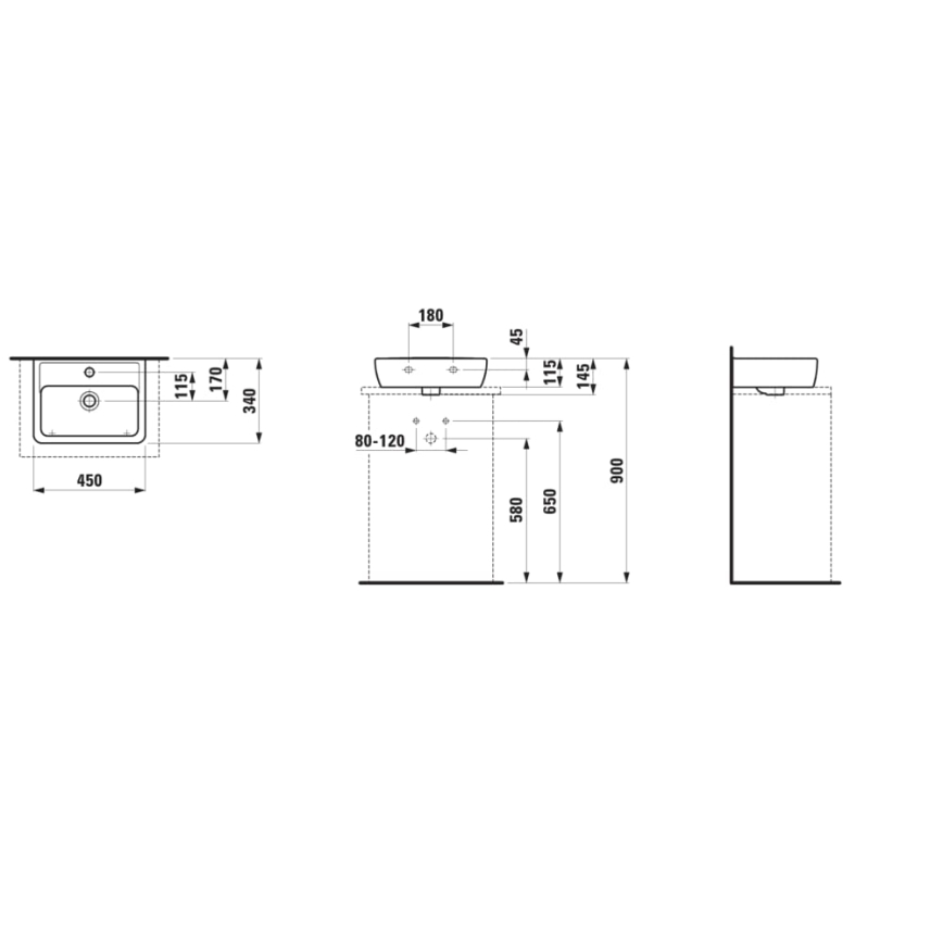 LAUFEN H8119520001041 - Umywalka nablatowa PRO 45x34 cm ceramika/biały