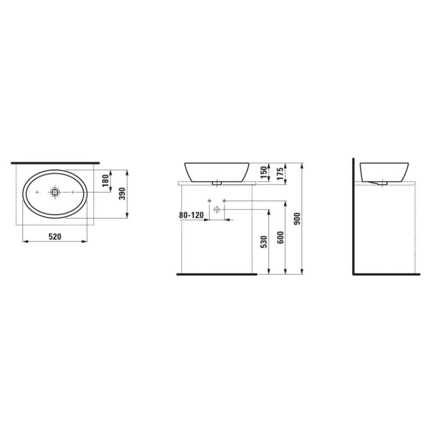 LAUFEN H8129640001121 - Umywalka nablatowa PRO 52x39 cm ceramika/biały