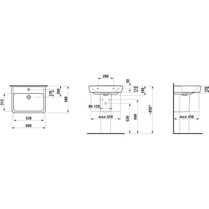 LAUFEN H8166120001311 - Narożna umywalka wisząca PRO 45x46 cm ceramika/biały