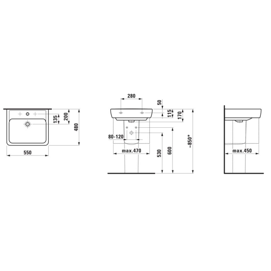 LAUFEN H8189510001041 - Umywalka nablatowa/wisząca PRO 55x48 cm ceramika/biały