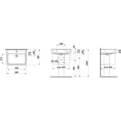 LAUFEN H8189520001041 - Umywalka nablatowa/wisząca PRO 60x48 cm ceramika/biały