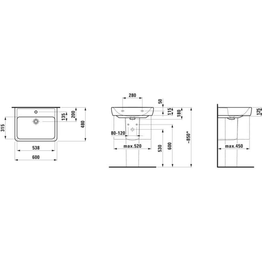 LAUFEN H8189520001041 - Umywalka nablatowa/wisząca PRO 60x48 cm ceramika/biały