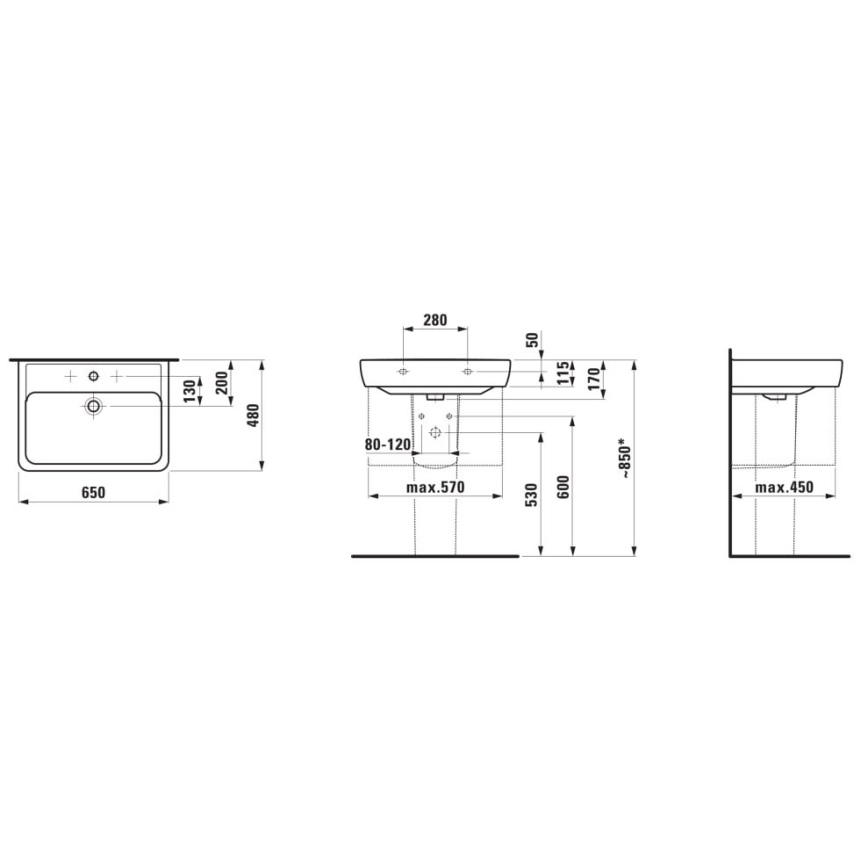 LAUFEN H8189530001041 - Umywalka nablatowa/wisząca PRO 65x48 cm ceramika/biały