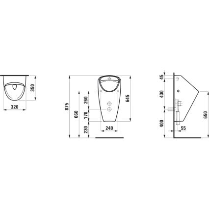 LAUFEN H8410610000001 - Pisuar CAPRINO wewnętrzne přívod, tylny odpad, ceramika/biały