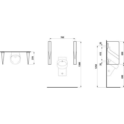 LAUFEN H8472807160001 - Ścianka działowa do pisuaru VAL 69x37 cm ceramika/matowa czerń