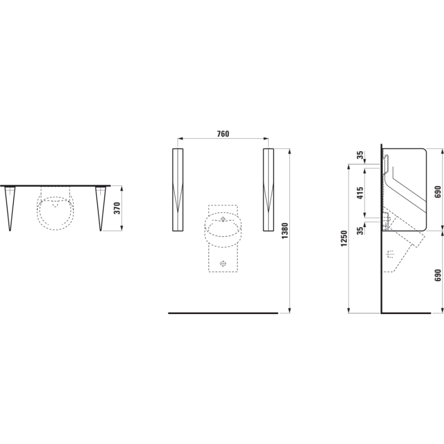 LAUFEN H8472807160001 - Ścianka działowa do pisuaru VAL 69x37 cm ceramika/matowa czerń