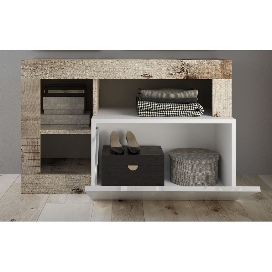 Ławka LENOR biała/brązowa