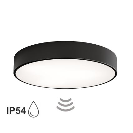 Łazienkowa oprawa sufitowa CLEO z czujnikiem — 4× E27, 24 W, 230 V, średnica 50 cm, IP54, czarna