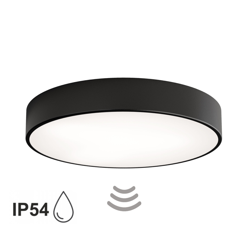 Łazienkowa oprawa sufitowa CLEO z czujnikiem — 4× E27, 24 W, 230 V, średnica 50 cm, IP54, czarna
