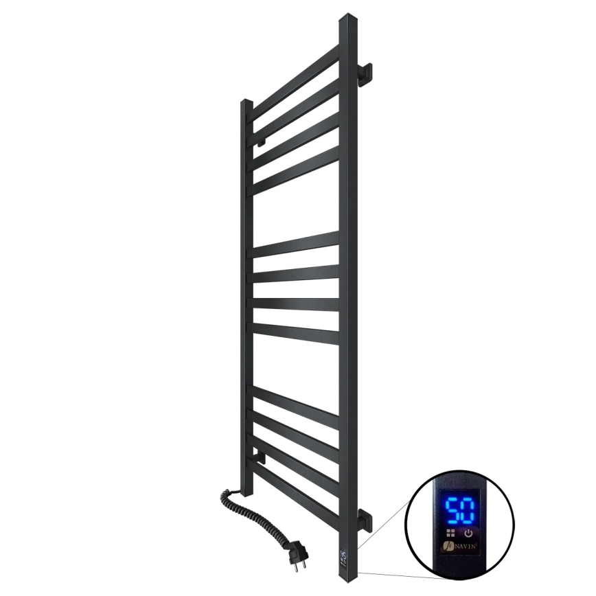 Łazienkowy grzejnik drabinkowy AVANGARD z termostatem, 227W, 120x48cm, czarny, lewy