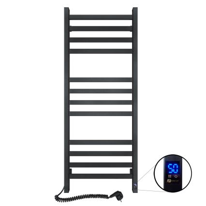 Łazienkowy grzejnik drabinkowy AVANGARD z termostatem, 227W, 120x48cm, czarny, lewy