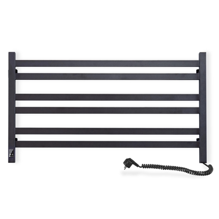 Łazienkowy grzejnik drabinkowy z termostatem AVANGARD 316W/230V 50,6 cm IP44 czarny prawy kwadratowy