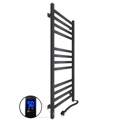Łazienkowy grzejnik drabinkowy z termostatem AVANGARD 459 W/230 V 120,6 cm IP44 czarny prawy kwadratowy