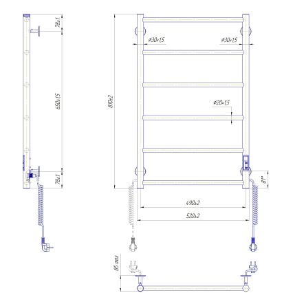 Łazienkowy grzejnik drabinkowy CLASSIC 110W/230V 81x52 cm stal nierdzewna/antracyt prawy