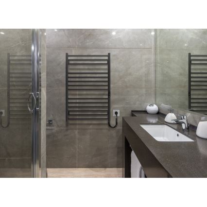 Łazienkowy grzejnik drabinkowy HF GREENWICH 170W/230V 77x53 cm czarny prawy okrągły