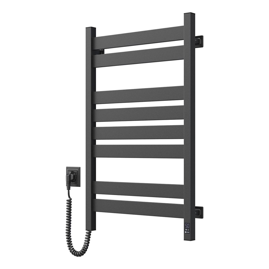 Łazienkowy grzejnik drabinkowy LARGO z termostatem 432W/230V 80,6 cm IP44 czarny lewy o kanciastym kształcie