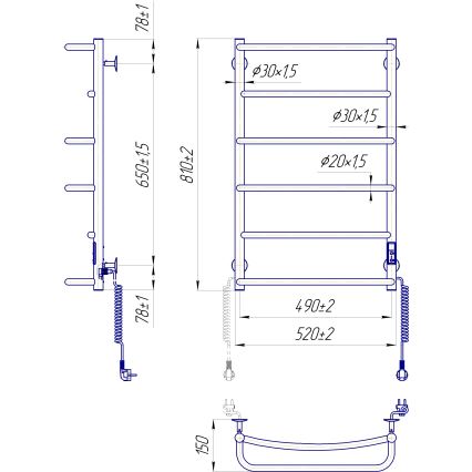 Łazienkowy grzejnik drabinkowy LUX 105W/230V 81x52 cm stal nierdzewna/biały prawy