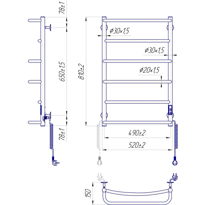 Łazienkowy grzejnik drabinkowy LUX 105W/230V 81x52 cm stal nierdzewna/biały prawy