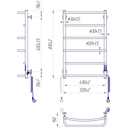 Łazienkowy grzejnik drabinkowy LUX 105W/230V 81x52 cm stal nierdzewna/błyszczący chrom prawy