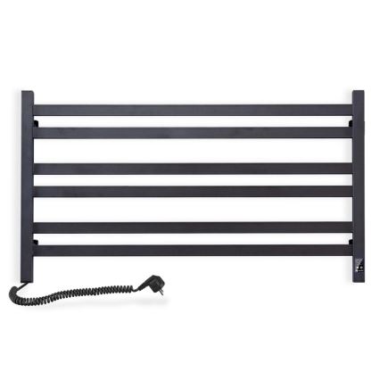 Łazienkowy grzejnik drabinkowy AVANGARD z termostatem 316W/230V 50,6 cm IP44 czarny lewy kwadratowy