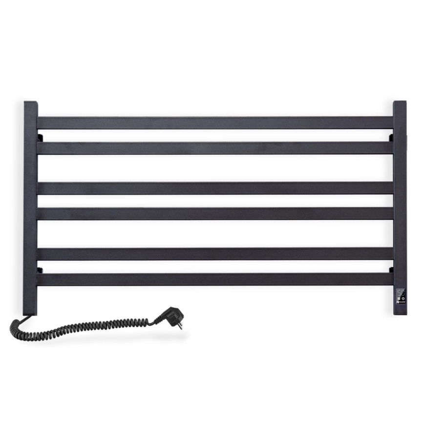 Łazienkowy grzejnik drabinkowy AVANGARD z termostatem 316W/230V 50,6 cm IP44 czarny lewy kwadratowy